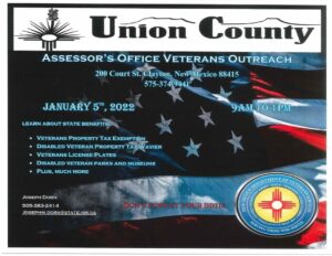 Union County Assessor's Office Veterans Outreach RESCHEDULED TO 1/12/2021 @ union County Assessor's Office | Clayton | New Mexico | United States