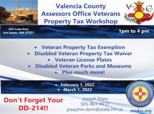 EVENT POSTPONED: Valencia County Assessor's Veterans Outreach @ Valencia County Assessor's Office | Los Lunas | New Mexico | United States