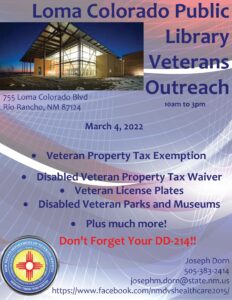Loma Colorado Public Library Veterans Outreach @ Loma Colorado Public Library Veterans Outreach | Rio Rancho | New Mexico | United States
