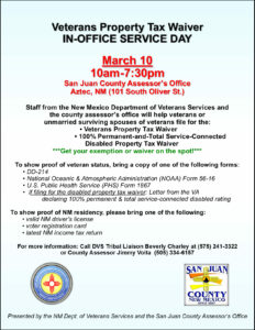 Veterans Property Tax Wavier IN-OFFICE SERVICE DAY @ San Juan County Assessor's Office | Aztec | New Mexico | United States