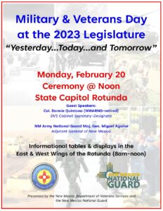 Military & Veterans Day at the 2023 Legislature At the State Capitol in Santa Fe @ New Mexico State Capitol