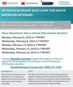  Entrepreneurship Bootcamp to Native American Veterans  @ Lobo Rainforest Building | Albuquerque | New Mexico | United States