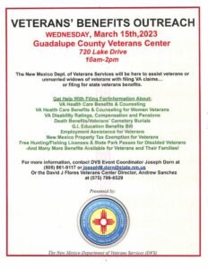 Guadalupe County Veterans Outreach @ David Florez Veterans Center | Santa Rosa | New Mexico | United States