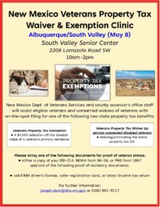 South Valley Senior Center Veterans Property Tax Clinic @ South Valley Senior Center | Albuquerque | New Mexico | United States