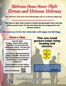 Welcome Home Honor Flight Korean and Vietnam Veterans @ Please see attached flyer