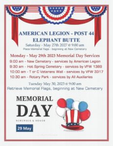 Elephant Butte Memorial Day @ Please see attached flyer for dates, locations and times