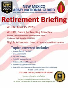 NMNG Retirement Briefing @ NMNG Santa Fe Training Center
