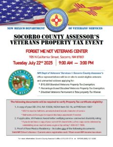 Socorro County Property Tax & Benefits Event @ Forget Me Not Veterans Center | Socorro | New Mexico | United States