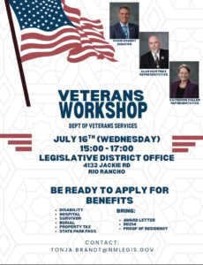 Rio Rancho Veterans Workshop Event @ Legislative District Office | Rio Rancho | New Mexico | United States