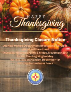 NMDVS Offices Closed for Thanksgiving