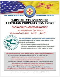 Taos County Veterans Benifits Tax Exemption Event @ Taos County Assessors Office