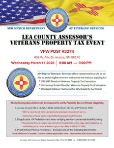 Lea County Veterans Benefits Tax Exemption Event @ V.F.W. Post #3274 | Hobbs | New Mexico | United States